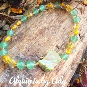 Green aventurine Biwa pearl and citrine dainty colorful bracelet